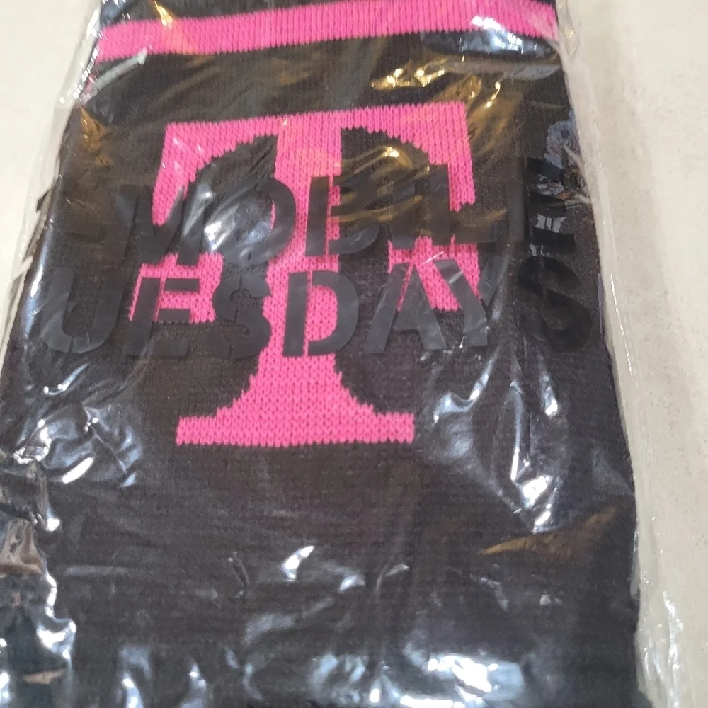 e Tuesday Scarf New Black With Pink Lettering